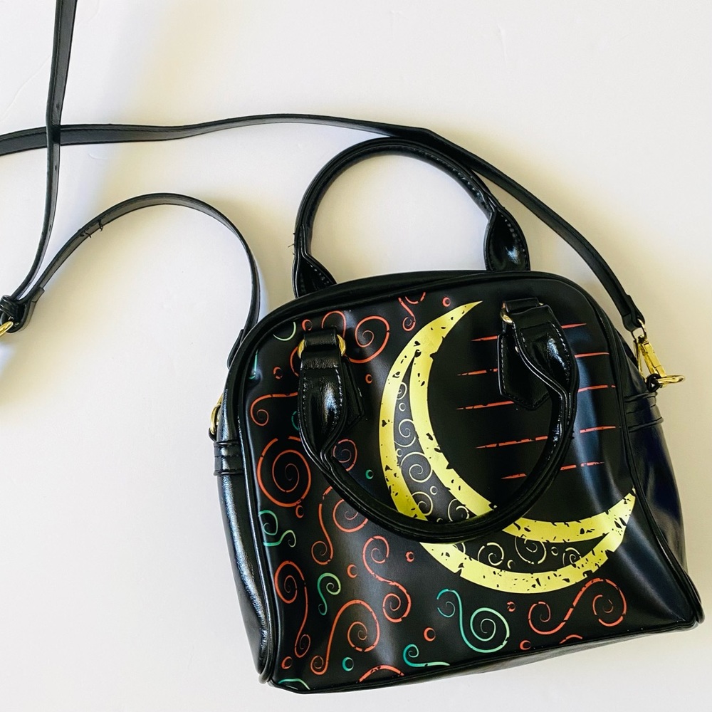 MOON PRINT Black Purse Handbag Shoulder Crossbody Whimsigoth Celestial Festival - Picture 7 of 12
